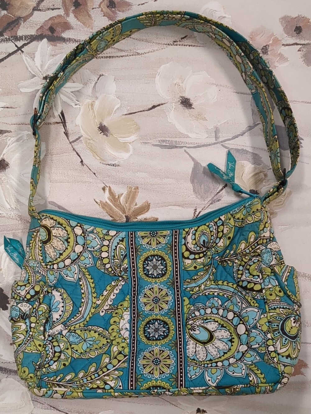 Quilted Paisley Crossbody Bag in Teal